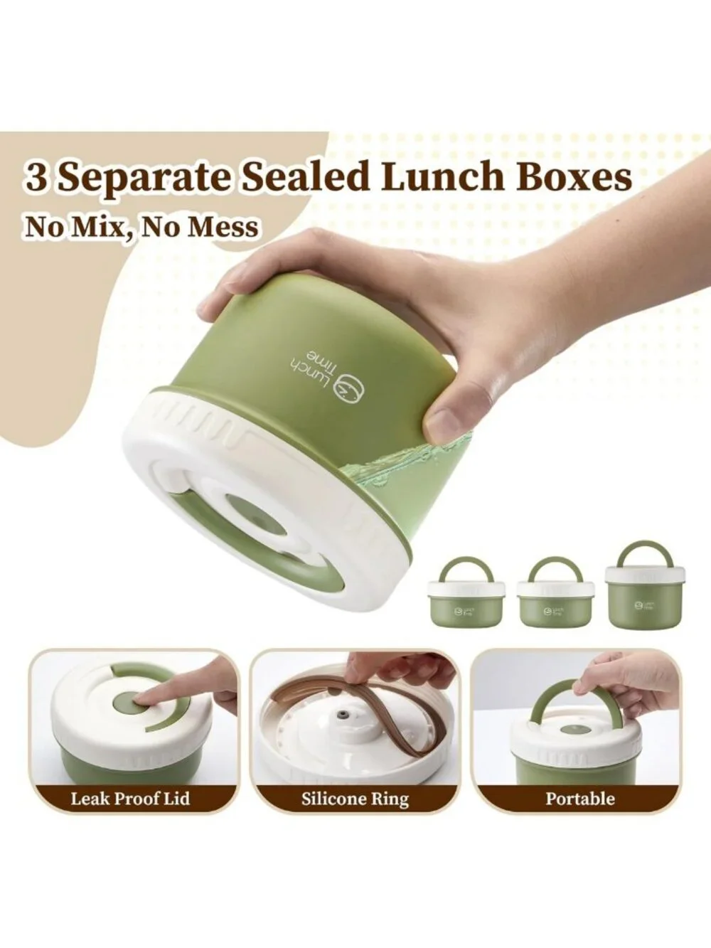Stylish Bento Box Set for Adults - 3 Leak-Proof Ceramic Lunch Containers